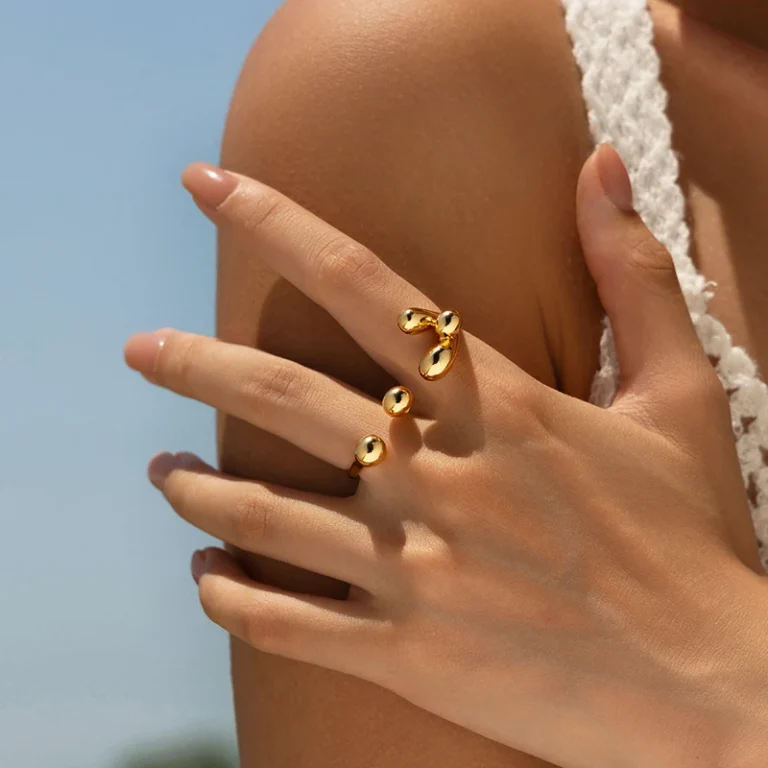 Gold Tone Double Open Bead Ring — second view
