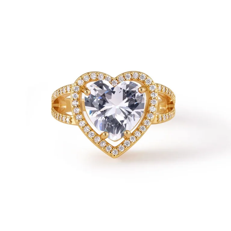 Gold Tone Clear Heart Halo Ring