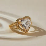 Gold Tone Clear Heart Halo Ring — second view thumbnail
