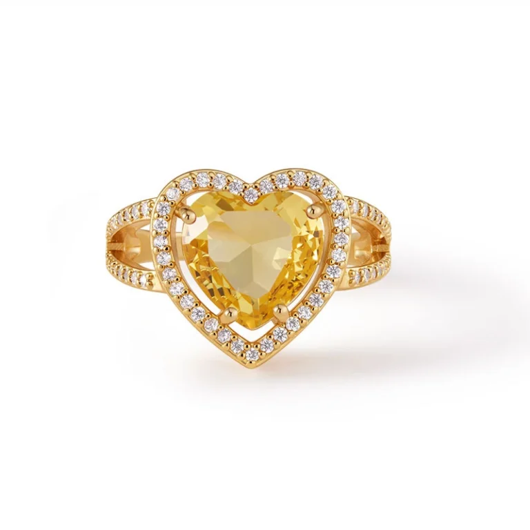 Gold Tone Yellow Heart Halo Ring
