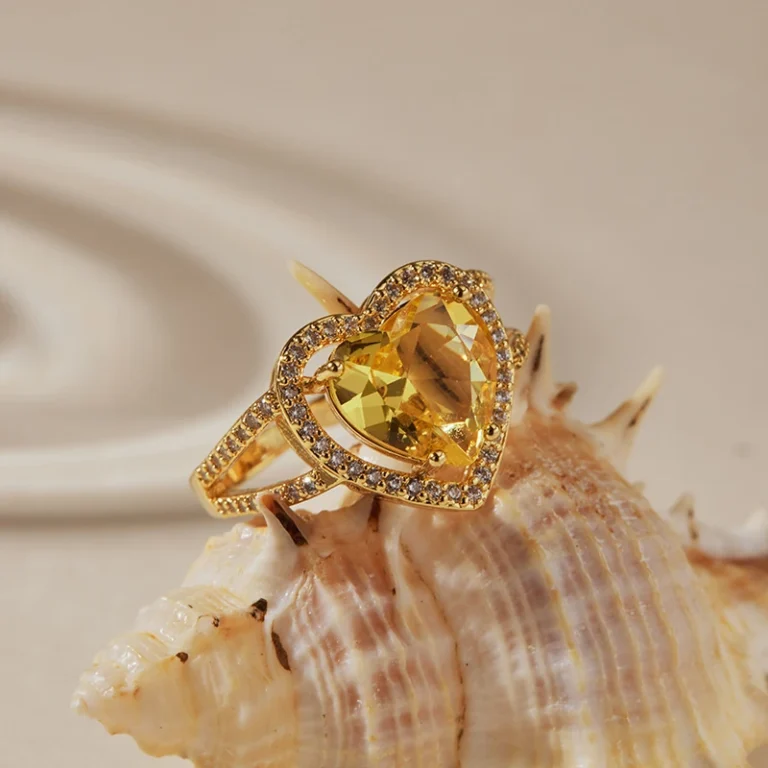 Gold Tone Yellow Heart Halo Ring — second view