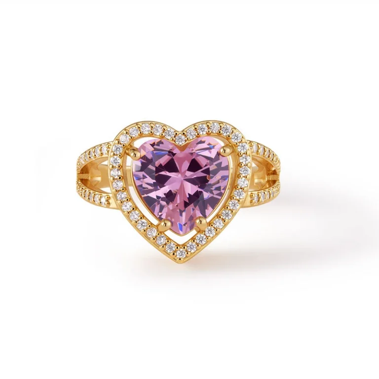 Gold Tone Pink Heart Halo Ring