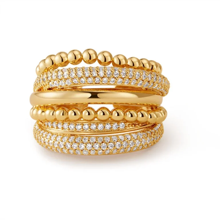 Gold Tone Beaded Multi Row Crystal Ring — product view