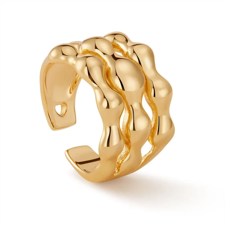 Gold Tone Sculpted Wavy Open Band Ring — product view