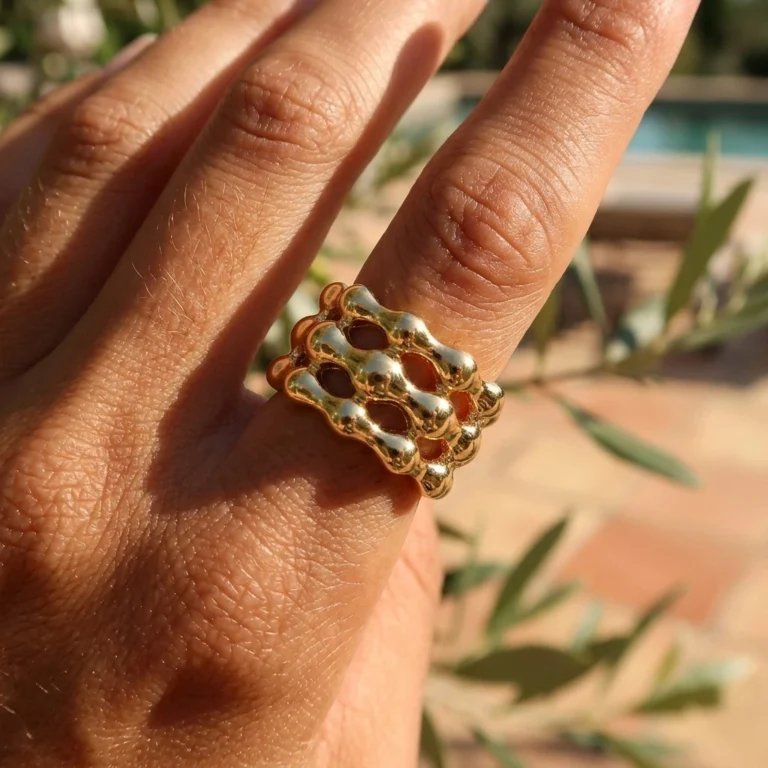 Gold Tone Sculpted Wavy Open Band Ring — second view