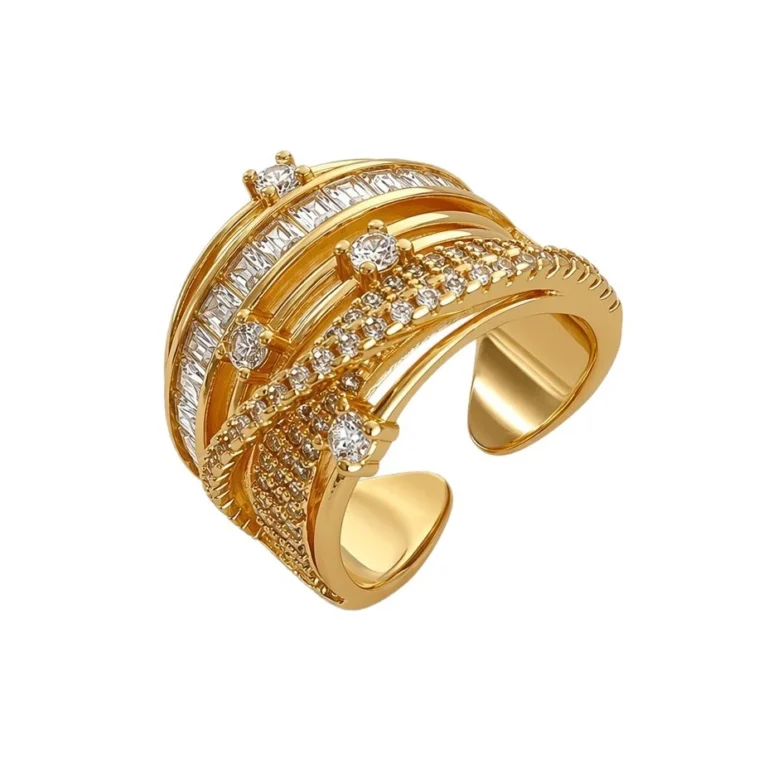 Gold Tone Crossed Crystal Multi Band Ring — product view