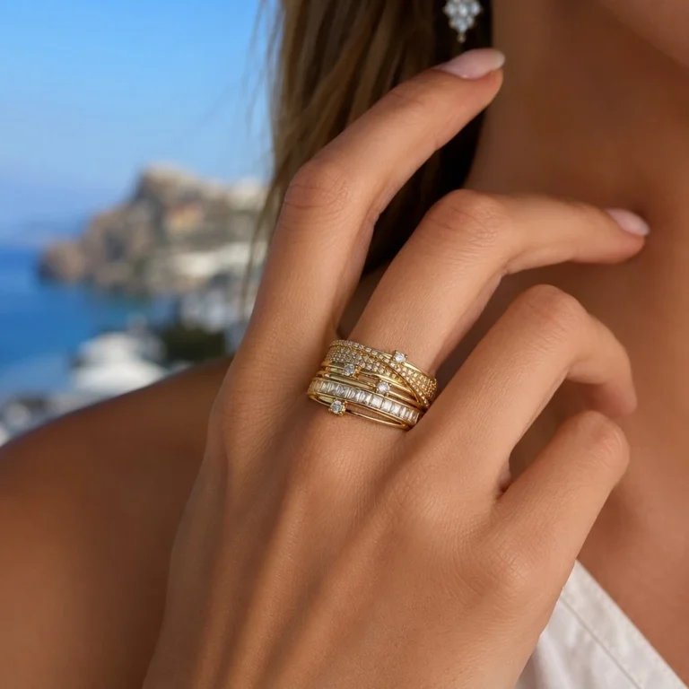 Gold Tone Crossed Crystal Multi Band Ring — second view