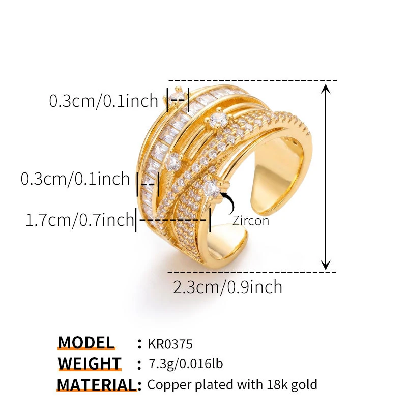 Gold Tone Crossed Crystal Multi Band Ring — size reference