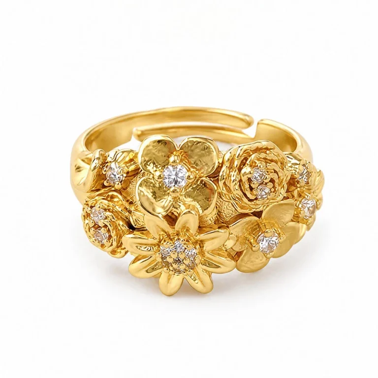 Gold Tone Crystal Flower Cluster Ring — product view