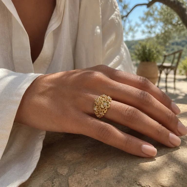 Gold Tone Crystal Flower Cluster Ring — second view