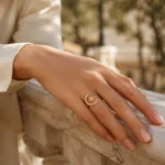 Gold Tone Crystal Crescent Sun Ring — second view thumbnail