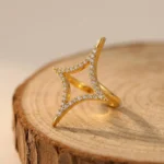 Gold Tone Crystal Four Point Star Ring — second view thumbnail