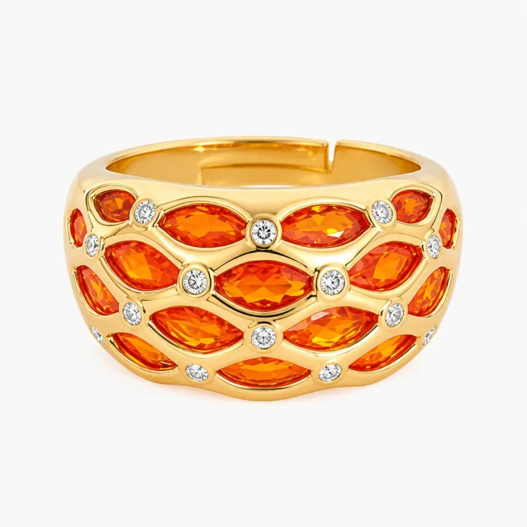 Gold Tone Orange Marquise Wide Band Ring — product view