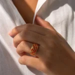 Gold Tone Orange Marquise Wide Band Ring — second view thumbnail