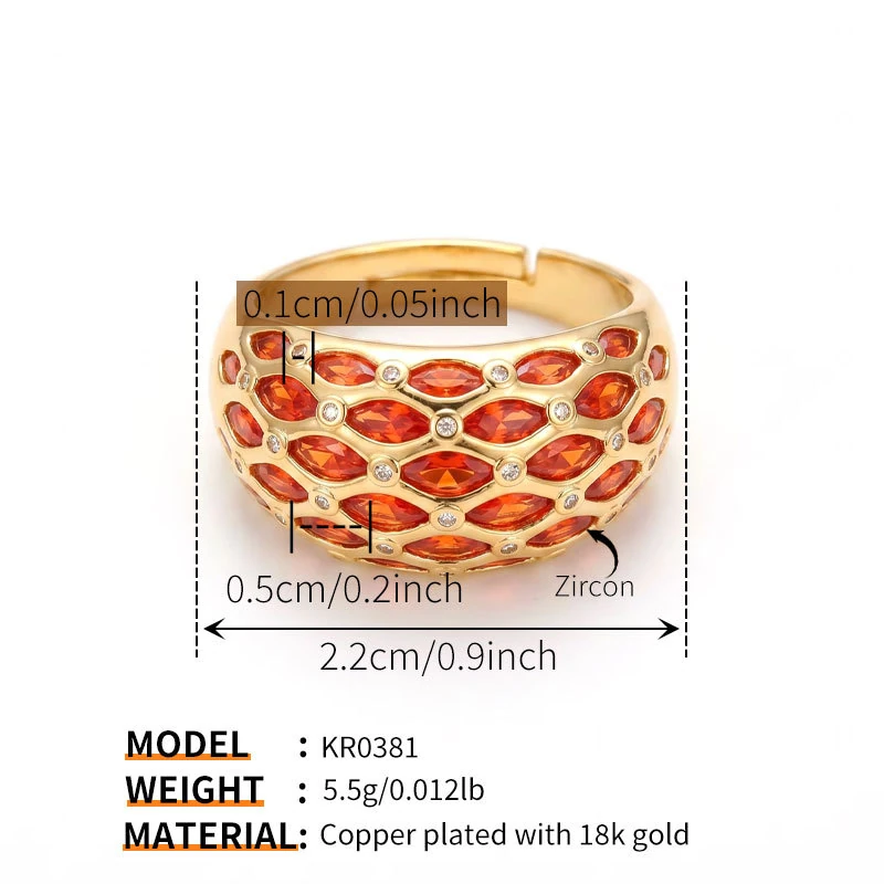 Gold Tone Orange Marquise Wide Band Ring — size reference