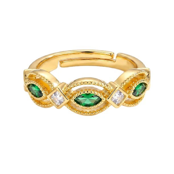 Gold Tone Green Marquise Crystal Ring — product view