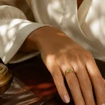 Gold Tone Green Marquise Crystal Ring — second view thumbnail