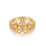 Gold Tone Pink Teardrop Crystal Ring — main view thumbnail