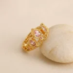 Gold Tone Pink Teardrop Crystal Ring — second view thumbnail