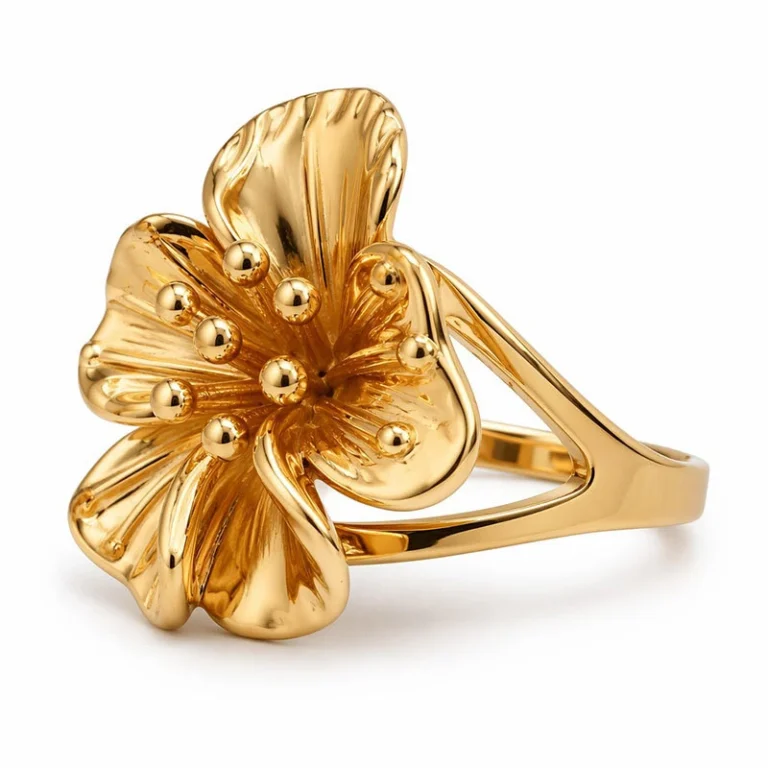 Gold Tone Sculpted Flower Statement Ring — product view