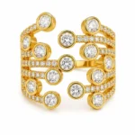 Gold Tone Round Crystal Openwork Statement Ring — main view thumbnail