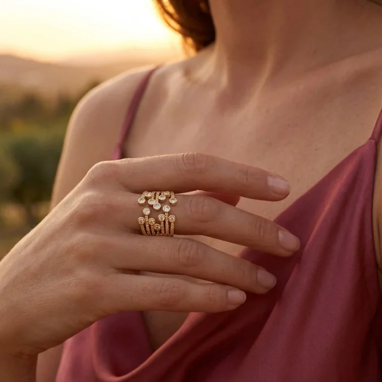 Gold Tone Round Crystal Openwork Statement Ring — second view