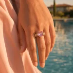 Gold Tone Pink Heart Crystal Statement Ring — second view thumbnail