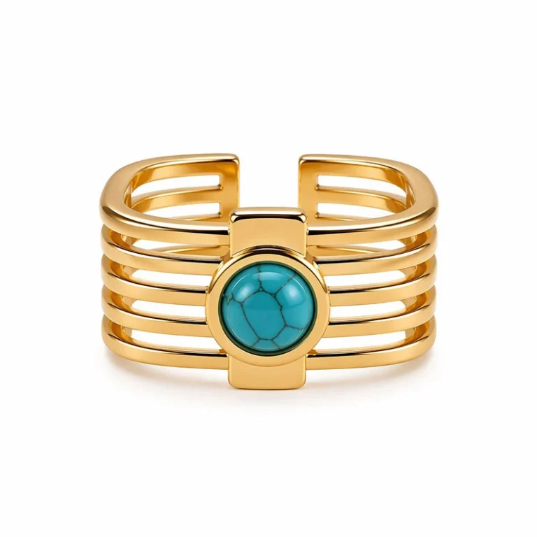 Gold Tone Turquoise Color Oval Multi Band Ring — product view